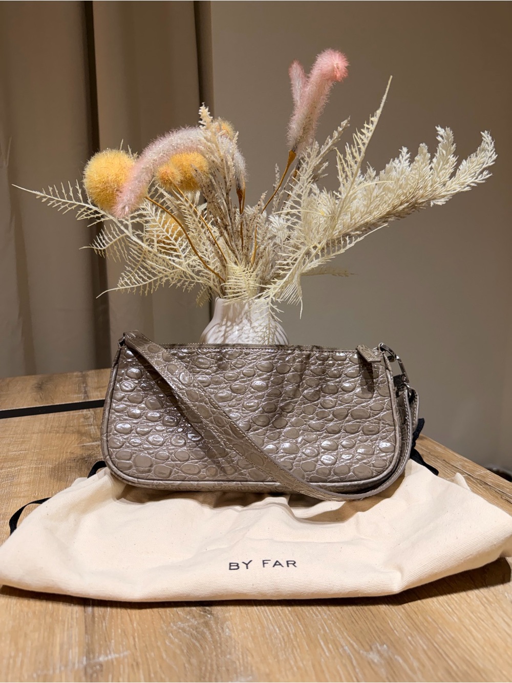 BY FAR Rachel Croc-Embossed Shoulder Bag in Taupe (mud)
